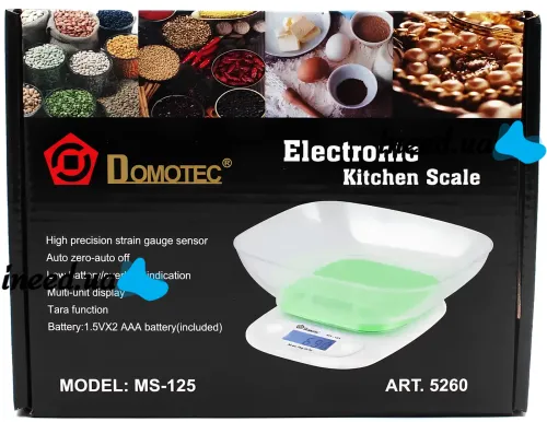 Domotec MS-125 Kitchen Electronic Scale Green up to 7 kg Domotec MX-403 battery-operated cooking scale with bowl and backlight for weighing