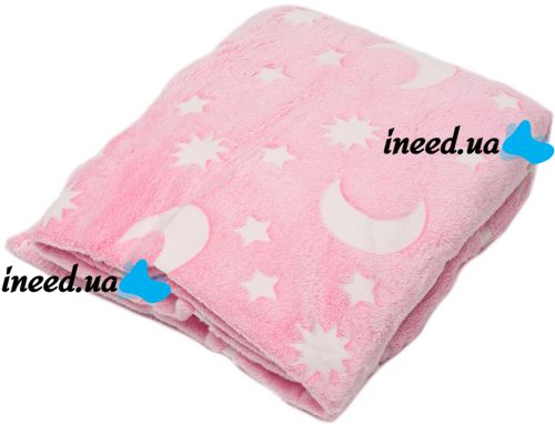Дитячий світиться плед Magic Blanket місяць і зірки Рожевий 150х200 см плюшеве світиться покривало день-ніч, люмінесцентне покривало-плед