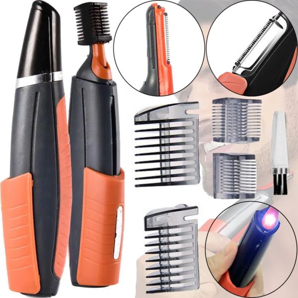 Wireless Micro Touch Switch Blade Trimmer for Beard and Mustache, Universal Electric Shaver for Beard and Nose Care on Batteries with Nozzles