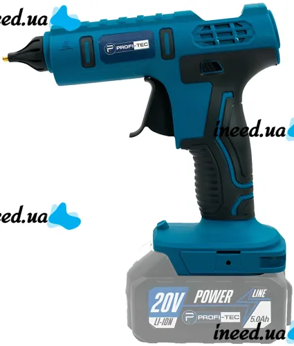 Акумуляторний клейовий пістолет PROFI-TEC PGG1120V 20V бездротовий термопістолет для гарячого силіконового клею 11 мм на 2 акумулятори Синій