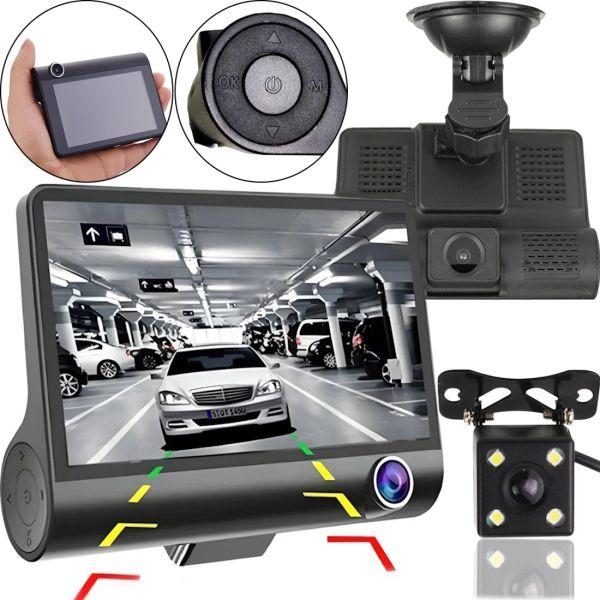 Автомобильный видеорегистратор DVR T655 HDR LCD 4" Full Hd 3 камеры, Авторегистратор с камерой заднего вида с автономным питанием и датчиком удара