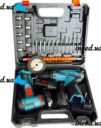 Акумуляторний набір Makita 2в1 Шуруповерт DF330DWE міні болгарка Meterk W-153-7 12V 2Ah, Набір Макіта з 2 акумуляторами і насадками в кейсі