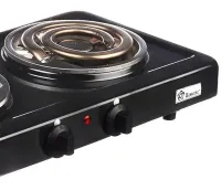Настольная спиральная электрическая плита на две конфорки Domotec MS-5532 1000W, Двухконфорочная электроплита с широкой спиралью и термостатом Черный