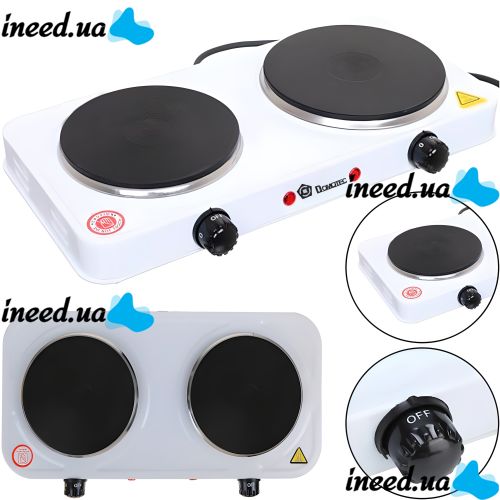 Domotec MS-5822 1000W desktop electric stove with 2 burners disc, Two-burner 1000W electric stove with 5-position thermostat White