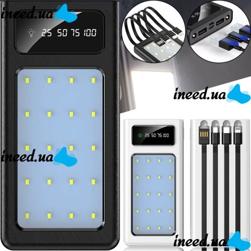 Portable Charger Power Bank Z-05 50000 mah with a set of 4 cables, External battery charging with Flashlight Type-C microUSB Lightning