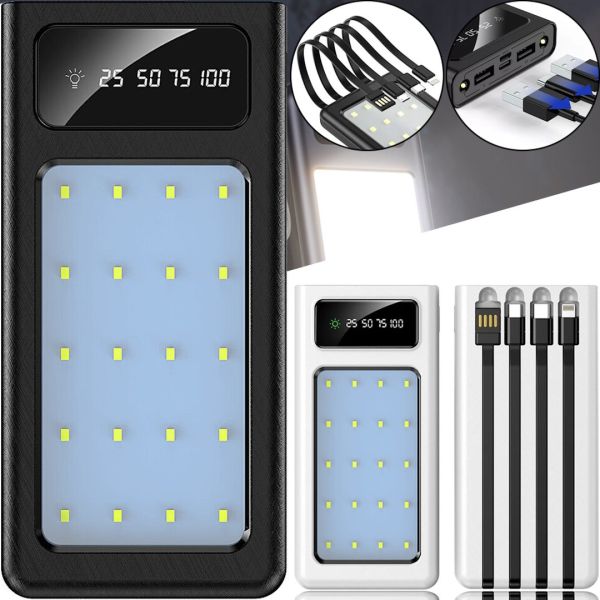 Портативное зарядное устройство Power Bank Z-05 50000 mah c набором 4 кабелей, Внешний аккумулятор зарядка с фонариком Type-C MicroUSB Lightning