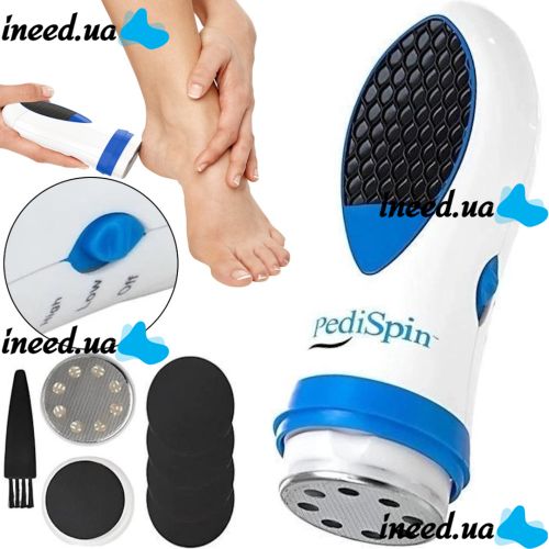 Electric pumice stone Pedi Spin Pro Pedi Spin for removing roughened skin of feet and heels, Foot cleaning device with replaceable nozzles Pedispin White