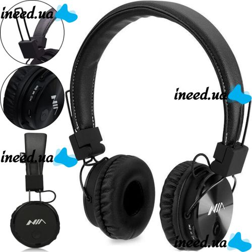 NIA X3 Wireless Over-ear Bluetooth Headphones with MP3 Player and FM Black, Full-size Bluetooth Stereo Headphones with Microphone and Radio Black