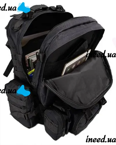 Tactical Men's Backpack B08 for 55 liters with removable pouches, Travel Military Bag (55x40x25 cm) with Molly Oxford 600D System Black
