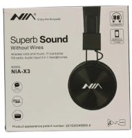 NIA X3 Wireless Over-ear Bluetooth Headphones with MP3 Player and FM Black, Full-size Bluetooth Stereo Headphones with Microphone and Radio Black