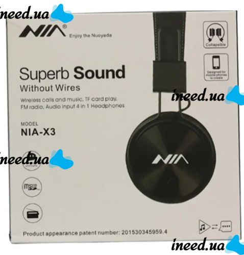 NIA X3 Wireless Over-ear Bluetooth Headphones with MP3 Player and FM Black, Full-size Bluetooth Stereo Headphones with Microphone and Radio Black