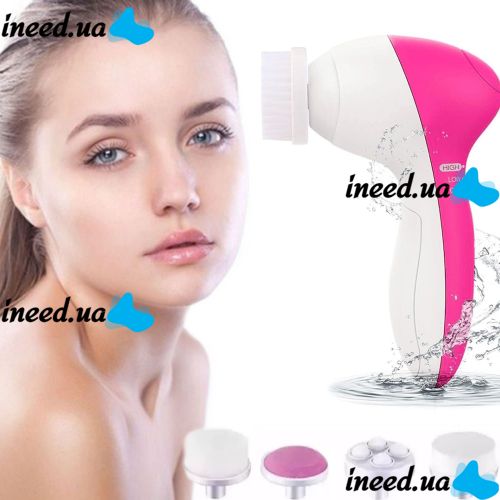 Електричний жіночий масажер для обличчя 5 в 1 Multifunction Face Cleaner AE-8782C 5 насадок, Масажна щітка зі змінними насадками на батарейках