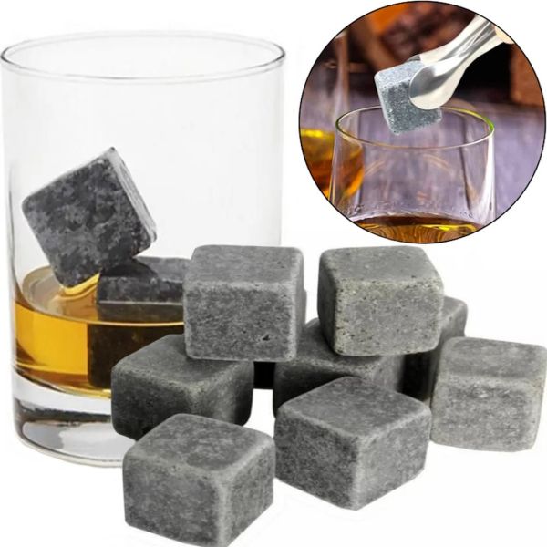 Охлаждающие камни для Виски Whiskey Stones WS Виски Стоунс 9 штук, Набор камней из стеатита для охлаждения напитков с мешочком в картонной коробке