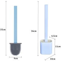 Toilet brush with a flexible silicone flat brush for cleaning the toilet bowl NJ-497 Blue with wall mounting, hinged brush 10 x 4.5 x 36 cm