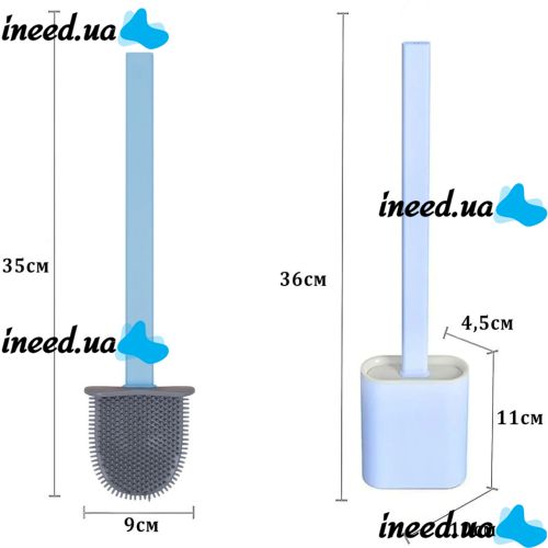 Toilet brush with a flexible silicone flat brush for cleaning the toilet bowl NJ-497 Blue with wall mounting, hinged brush 10 x 4.5 x 36 cm