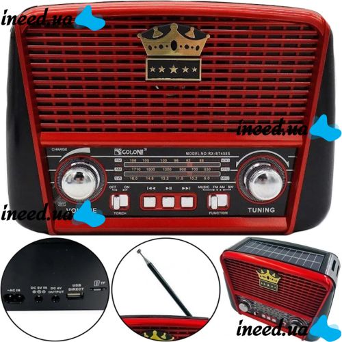 Rechargeable FM Radio Receiver MP3 Speaker Golon RX-455S SOLAR USB+SD with Solar Panel, Portable FM Radio Receiver 6W with Battery Red