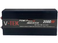 Автомобільний інвертор V-TEK PowerMaxx SSK-2000W 12V - 220V від прикурювача і акумулятора, Авто перетворювач напруги струму 12В 2000Вт, Чорний