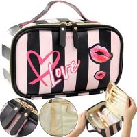 Дорожня косметичка органайзер Tatadu Love 21x13x8 см для зберігання косметики, Сумка Make up bag з відсіками для пензлів на блискавці з ручкою Чорна