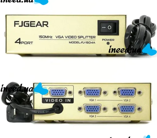 Спліттер VGA KV-FJ1504A Splitter, Комутатор 150MHz 4 Port Чотири порти з адаптером розгалужувач VGA