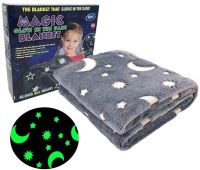 Дитячий світиться плед Magic Blanket Сірий 150х200 см, Плюш, місяць і зірки, покривало світиться День-Ніч, мікрофібра, флісовий люмінесцентний
