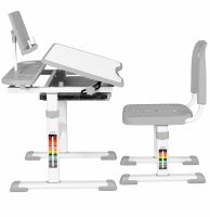 Bambi M 4818-4 Children's Desk and Chair Set—School Desk and Height-Adjustable Chair with Bookrest, for Ages 3 and Up, NJ-492, Gray
