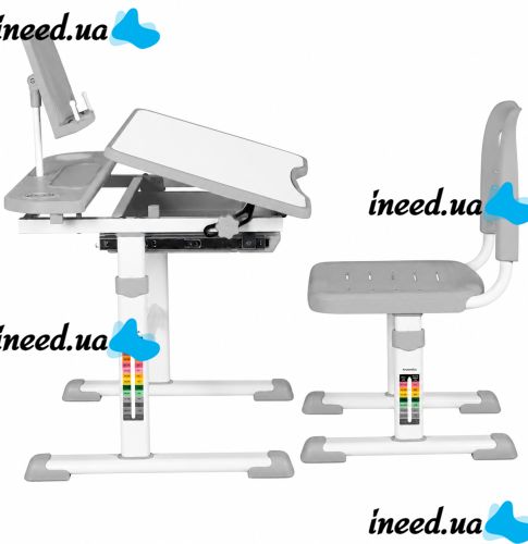 Bambi M 4818-4 Children's Desk and Chair Set—School Desk and Height-Adjustable Chair with Bookrest, for Ages 3 and Up, NJ-492, Gray