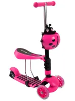 Триколісний дитячий самокат беговел Scooter FYS-2864 Pink 5 в 1 зі складним сидінням, батьківською ручкою та колесами, що світяться, для дітей Рожевий