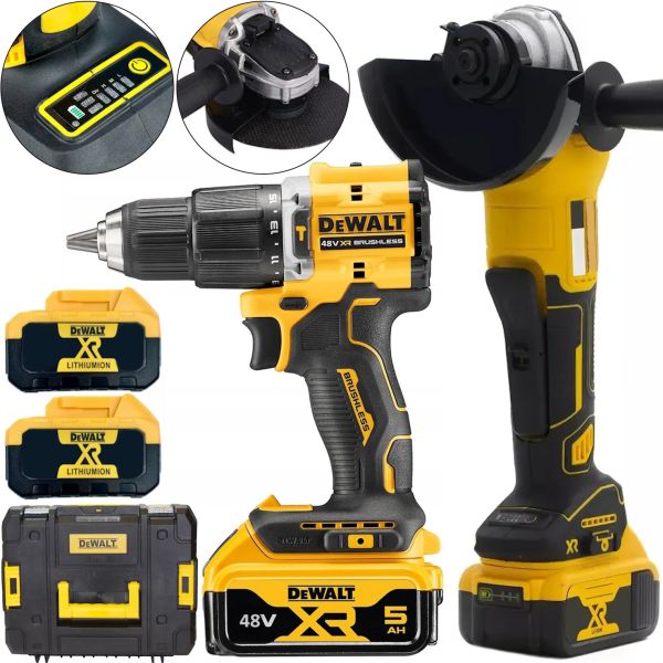 Набор аккумуляторных инструментов Dewalt шуруповерт дрель DCD771 Угловая шлифовальная болгарка DCG405 Деволт 48V 5Ah с 2 аккумуляторами в кейсе