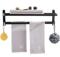 Universal Wall Shelf Holder Matte S1302 2 Tiers for Towels, Adjustable Hanger Organizer on the Wall for Drying Towels Black