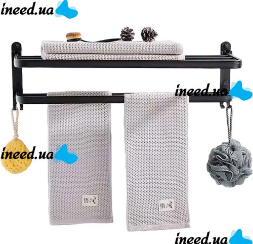 Universal Wall Shelf Holder Matte S1302 2 Tiers for Towels, Adjustable Hanger Organizer on the Wall for Drying Towels Black