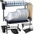 Metal two-tier Dryer organizer Kitchen rack double deck MJ-4014 above the sink, 2-tier rack for drying and storing dishes with a tray