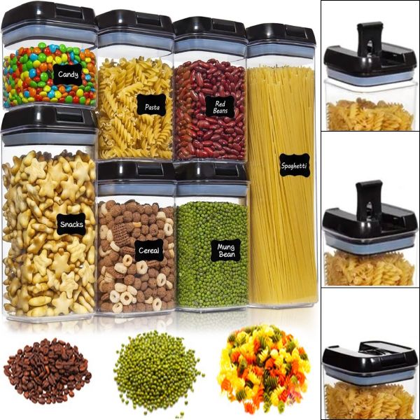 Набор контейнеров для сыпучих Food Storage Container Set 7 емкостей, прозрачные органайзеры, баночки для хранения пищевых продуктов, круп с крышками