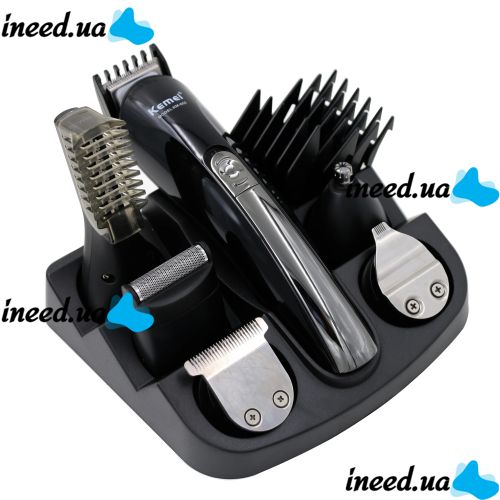 Rechargeable electric shaver, clipper, Kemei KM-600 trimmer for cutting hair, beard, nose and ears, 11 in 1 body kit with attachments, razor trimmer