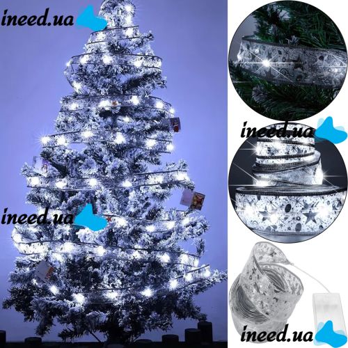 LED garland in the form of a ribbon LaceShine cold white 5 meters with a pattern of snowflakes on batteries, tape 5m 50 LED diodes Cold white