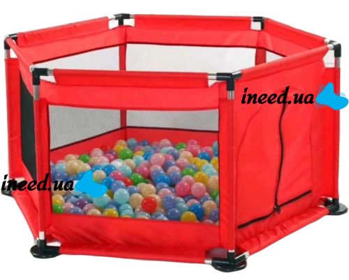 Bambi M1340 folding playpen with mosquito net for children's play, DreamToys Hexagonal ball dry pool with fence for toddlers