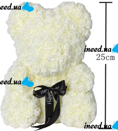Little Teddy Bear made of artificial 3D Roses Teddy Bear de Luxe 25 cm White, Teddy bear