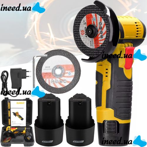 Акумуляторна болгарка шліфувальна машина DeWalt DCG125N на 2 акумулятори 12V 2Ah, Бездротова кутова шліфувальна машина турбінка 75 мм Деволт в кейсі