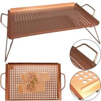 Складаний прямокутний мангал барбекю Rainberg BBQ 6103 40х28см для стейків м'яса та овочів, Переносна прямокутна сітка гриль барбекю Коричневий