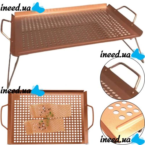 Складаний прямокутний мангал барбекю Rainberg BBQ 6103 40х28см для стейків м'яса та овочів, Переносна прямокутна сітка гриль барбекю Коричневий