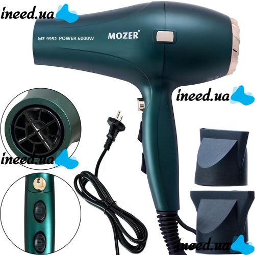 Професійний фен Mozer MZ-9952 4000W для сушіння й укладання волосся, Електричний фен Мозер з холодним обдувом і 2 насадками 2 швидкості 3 режими
