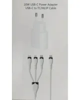 Универсальное зарядное устройство 20W USB-С to TC/Mi/iP Cable Power Adapter + тройной кабель 3 в 1, Зарядный блок питания 20 Вт для телефона