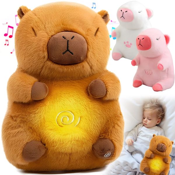 Интерактивная дышащая Капибара Snuggle Pulse CapyBuddy 30 см мягкая плюшевая игрушка, музыкальный ночник на батарейках для сна новорожденных детей