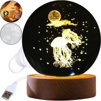 Crystal Ball Jellyfish Night Light 3D Creative Visualization Lamp LED Night Light, Transparent Glass Ball Lamp Powered by USB Battery