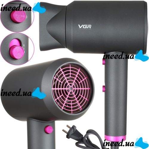 Professional hair dryer VGR V-400 with cold and hot air supply, compact hair dryer with concentrator nozzle 2000W V400
