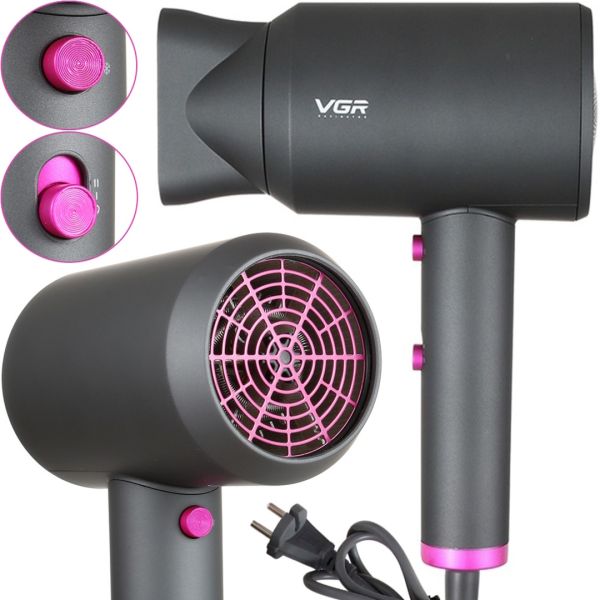 Professional hair dryer VGR V-400 with cold and hot air supply, compact hair dryer with concentrator nozzle 2000W V400