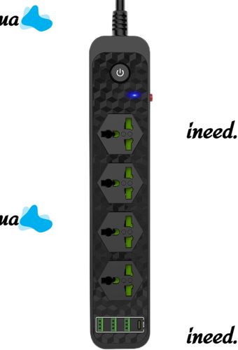 Мережевий фільтр Power Socket J02 3000w на 4 розетки 3 USB 3.4 A і 1 Type-C електричний Подовжувач переноска для підключення приладів до мережі Чорний