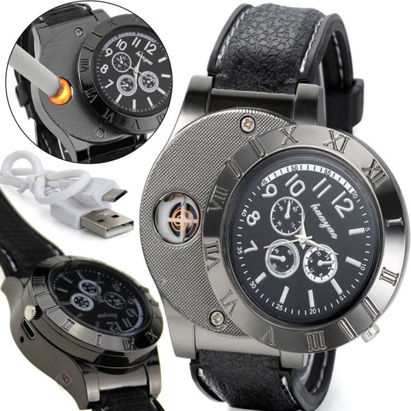 Наручные мужские часы с зажигалкой Huayue Watch Lighter Quartz XL-161 кварцевые с USB зарядкой и спиральной электрозажигалкой, прикуривателем
