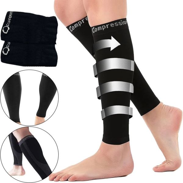 Supportive Compression Leggings Copper Fit Calf Compression Sleeves, Tight-fitting Knee Socks with Calf Fixation, Ankle Support Bandage Black