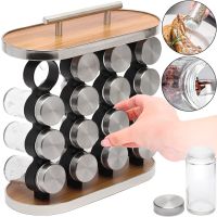 Набор баночек для хранения специй и приправ Spice Rack T013-16 полка органайзер на 16 отсеков, комплект емкостей для сыпучих продуктов на подставке