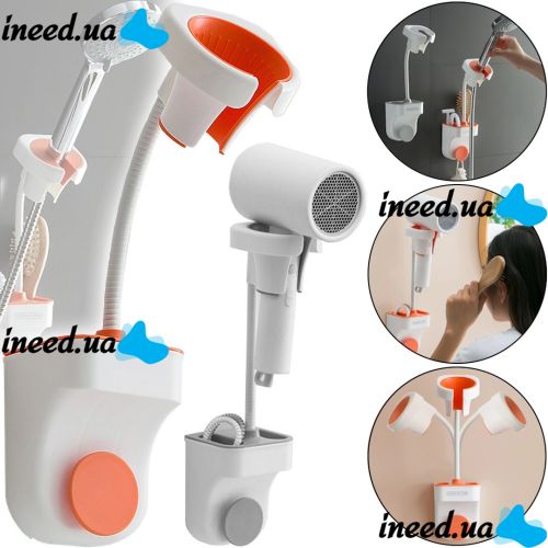 Настінний тримач для фена і душа Hair Dryer Holder Hands Free підвісне обертові кріплення органайзер з підставкою для ванних приладдя